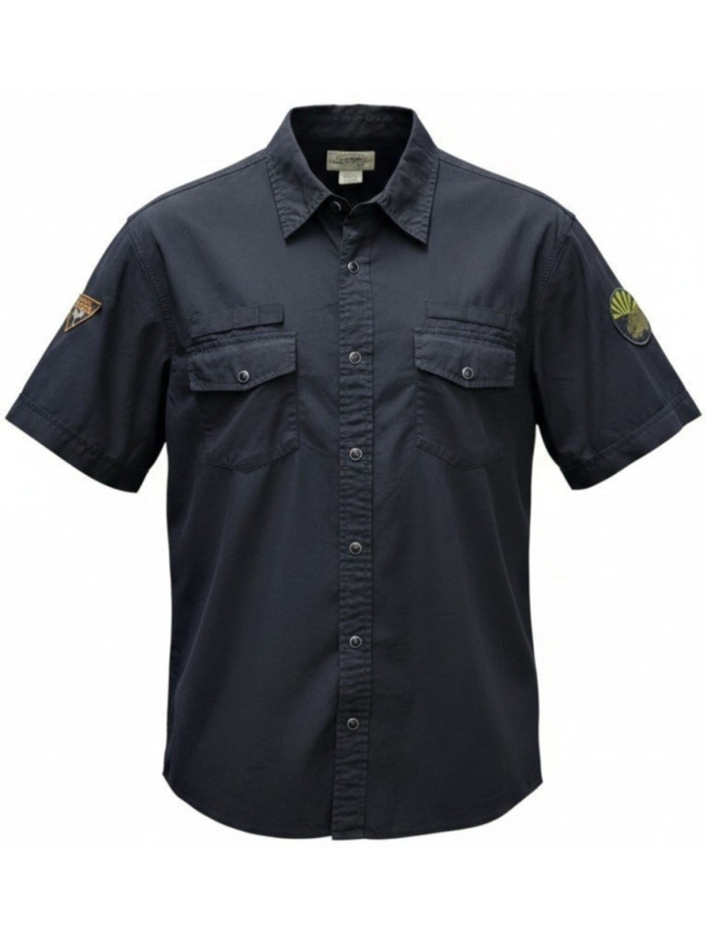 American Rag Shirt Men's Large Snap Short Sleeves Black Embroidery Grunge Shirt